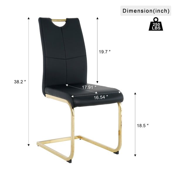 English Elm Modern Faux Leather Dining Side Chairs with Chrome Legs Ergonomic Set of 2 Black+Gold W210127294