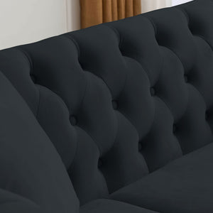 English Elm Elegant 80" Chesterfield Sofa In Luxurious Black Velvet - 3 Seater Couch With Pillows W834S00107-GIGA