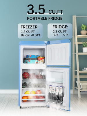 English Elm 3.5cu.ft Two Door Compact Mini Fridge with Top Freezer Tempered Glass Shelves Dorm Bar W1002137474