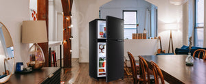 English Elm 3.5cu.ft Two Door Compact Mini Fridge with Top Freezer Tempered Glass Shelves Dorm Bar Black W1002137472