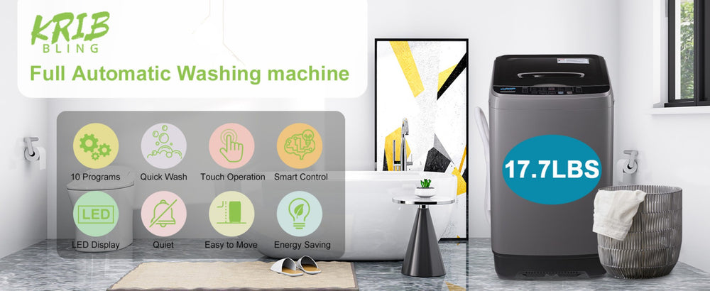 English Elm Please Compact Fully Automatic Portable Washer for Apartments Dorms and Rv Living Grey W1002137456