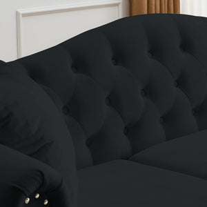 English Elm Luxurious 79" Chesterfield Sofa In Black Velvet - Stylish 3-Seater Tufted Couch With Pillows W834S00109-GIGA