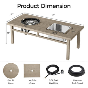 English Elm 3-In-1 Coffee Table With Ice Bucket and Fire Pit - Beige