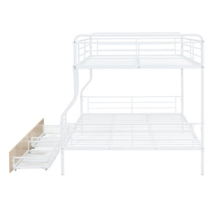 English Elm Full Full XL over Queen Metal Bunk Bed with Chrome Finish, Sturdy Iron Frame, Space-Saving Drawers and Stable Support for Kids and Teens White SF000027AAK