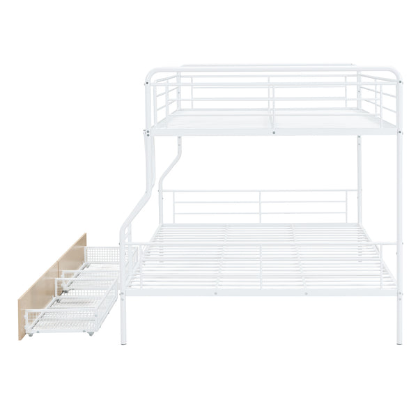 English Elm Full Full XL over Queen Metal Bunk Bed with Chrome Finish, Sturdy Iron Frame, Space-Saving Drawers and Stable Support for Kids and Teens White SF000027AAK