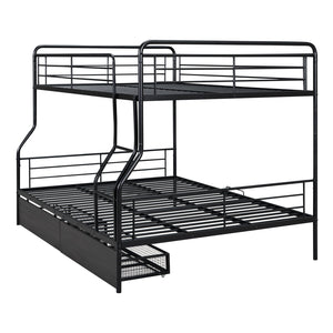English Elm Full Full XL over Queen Metal Bunk Bed with Chrome Finish, Sturdy Iron Frame, Space-Saving Drawers and Stable Support for Kids and Teens Black SF000027AAB