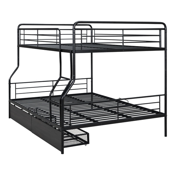 English Elm Full Full XL over Queen Metal Bunk Bed with Chrome Finish, Sturdy Iron Frame, Space-Saving Drawers and Stable Support for Kids and Teens Black SF000027AAB