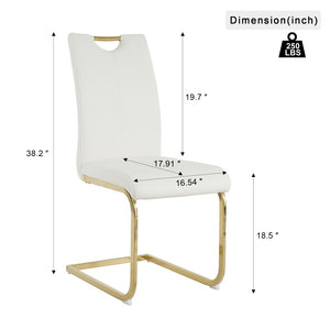 English Elm Modern Faux Leather Dining Side Chairs with Chrome Legs Ergonomic Set of 2 White+Gold W210127295