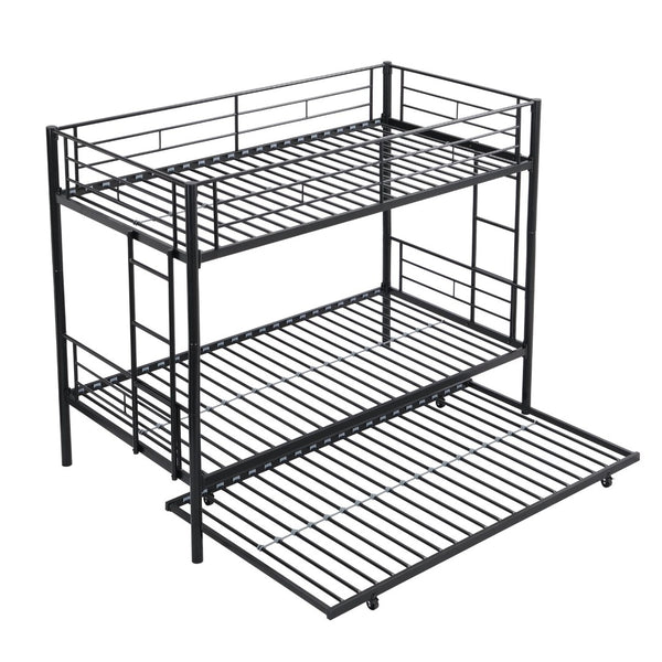 English Elm Twin Over Steel Bunk Bed with Pull Out Trundle Stair Access Kids Room W311120500