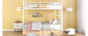 English Elm Full Full XL over Queen Metal Bunk Bed with Chrome Finish, Sturdy Iron Frame, Space-Saving Drawers and Stable Support for Kids and Teens White SF000027AAK