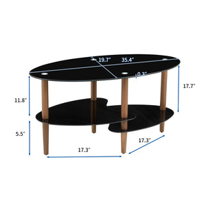 English Elm Black Oval Tempered Glass Coffee Table with Oak Legs Three Tier Living Room W241137476