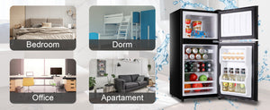 English Elm 3.5cu.ft Two Door Compact Mini Fridge with Top Freezer Tempered Glass Shelves Dorm Bar Black W1002137472