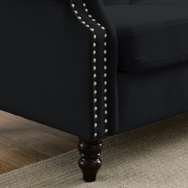 English Elm [video] Chesterfield 3 Seater Velvet Sofa Tufted Button Back with Nailhead Trim for Living Room W834S00612