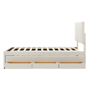English Elm Twin Upholstered Platform Bed with Trundle & 3 Drawers, Linen Upholstery, Sturdy Wood Frame, Space-Saving Design Beige SF000049AAA