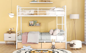 English Elm Full Full XL over Queen Metal Bunk Bed with Chrome Finish, Sturdy Iron Frame, Space-Saving Drawers and Stable Support for Kids and Teens White SF000027AAK