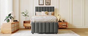 English Elm Twin Upholstered Platform Bed with Trundle & 3 Drawers, Linen Upholstery, Sturdy Wood Frame, Space-Saving Design Gray SF000049AAE