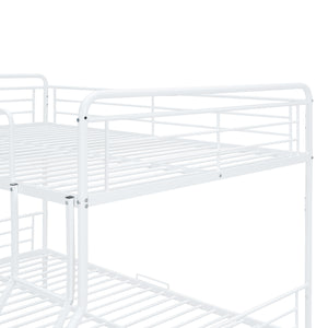 English Elm Full Full XL over Queen Metal Bunk Bed with Chrome Finish, Sturdy Iron Frame, Space-Saving Drawers and Stable Support for Kids and Teens White SF000027AAK
