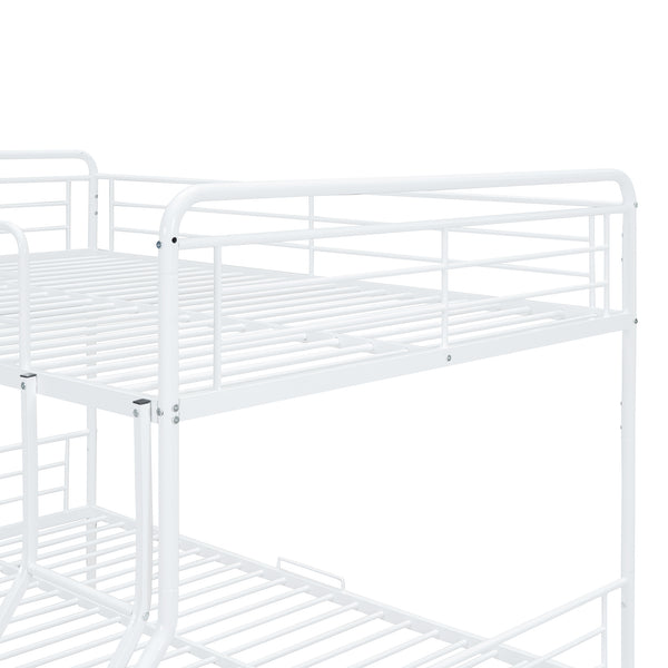 English Elm Full Full XL over Queen Metal Bunk Bed with Chrome Finish, Sturdy Iron Frame, Space-Saving Drawers and Stable Support for Kids and Teens White SF000027AAK