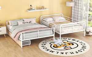 English Elm Full Full XL over Queen Metal Bunk Bed with Chrome Finish, Sturdy Iron Frame, Space-Saving Drawers and Stable Support for Kids and Teens White SF000027AAK