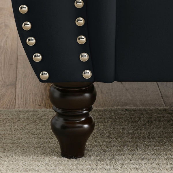 English Elm Luxurious 80" Chesterfield Sofa In Black Velvet - Elegant 3-Seater Couch With Tufted Design W834S00151-GIGA