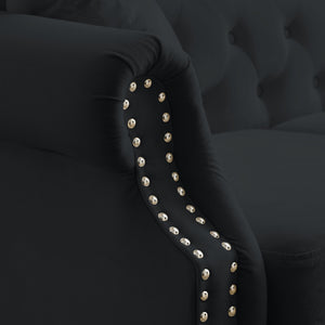 English Elm 57" Chesterfield Sofa Velvet 2-Seater Tufted Design with Rolled Arms, Nailhead Trim, Solid Wood Legs Black W834S00108
