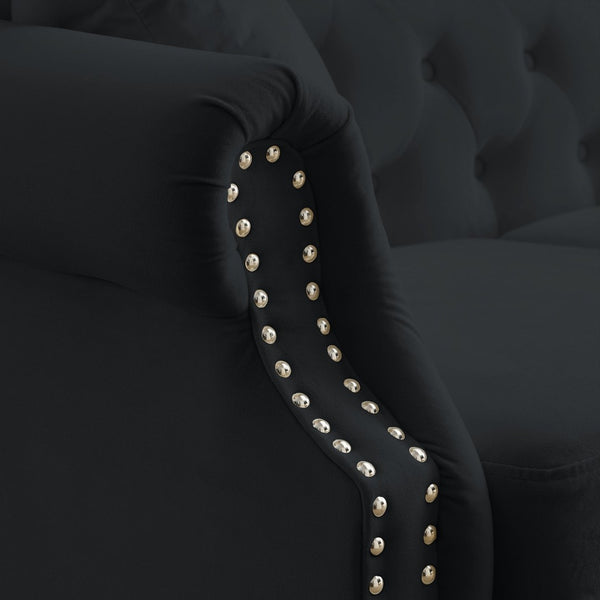 English Elm [video] Chesterfield Velvet Tufted Sofa Nailhead Rolled Arms Classic Three Seat Living Room W834S00613
