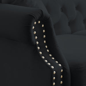 English Elm [video] Chesterfield 3 Seater Velvet Sofa Tufted Button Back with Nailhead Trim for Living Room W834S00612