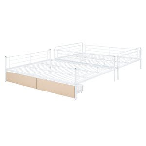 English Elm Full Full XL over Queen Metal Bunk Bed with Chrome Finish, Sturdy Iron Frame, Space-Saving Drawers and Stable Support for Kids and Teens White SF000027AAK