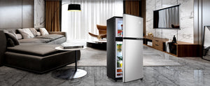 English Elm 3.5cu.ft Two Door Compact Mini Fridge with Top Freezer Tempered Glass Shelves Dorm Bar Silver W1002137470