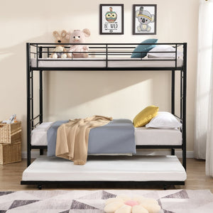 English Elm Twin Over Steel Bunk Bed with Pull Out Trundle Stair Access Kids Room W311120500