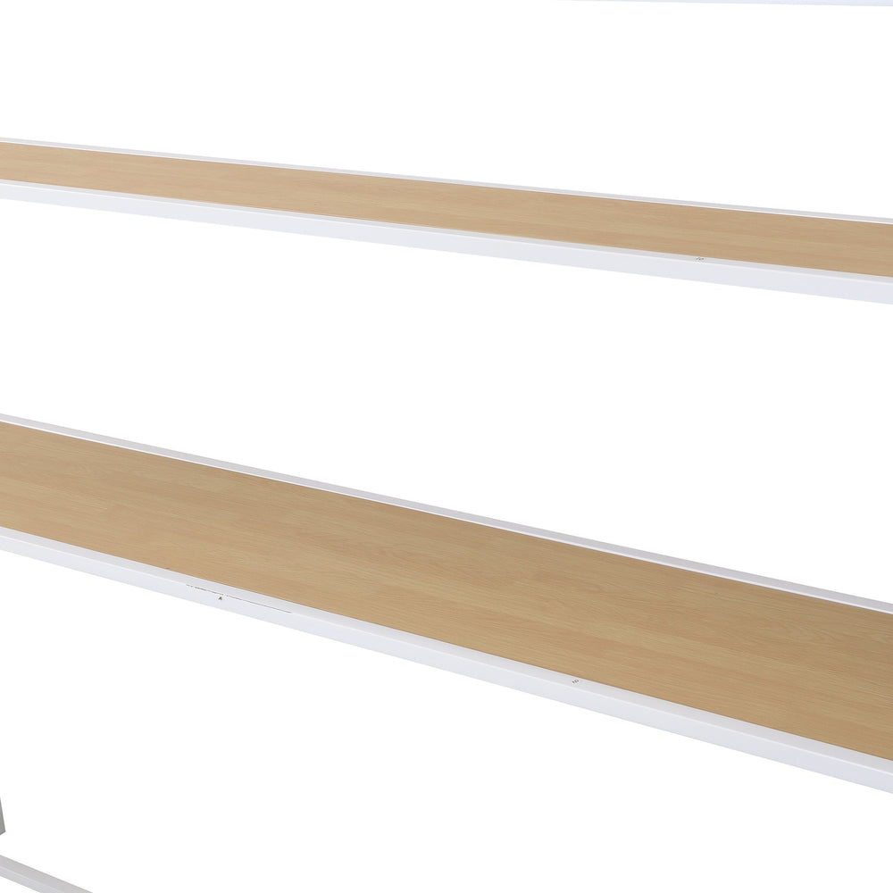 English Elm Twin Metal Loft Bed with Staircase, Built-In Desk & Shelves White — Space-Saving Study Station, Sturdy Metal Frame (Twin) GX001122AAK