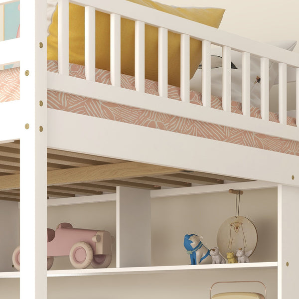 English Elm Full Size Loft Bed With Integrated Desk, Bookshelves & Storage Staircase - Space-Saving Design! W504S00110