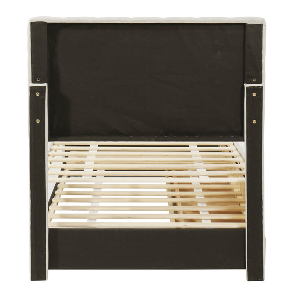 English Elm Twin Upholstered Platform Bed with Trundle & 3 Drawers, Linen Upholstery, Sturdy Wood Frame, Space-Saving Design Beige SF000049AAA