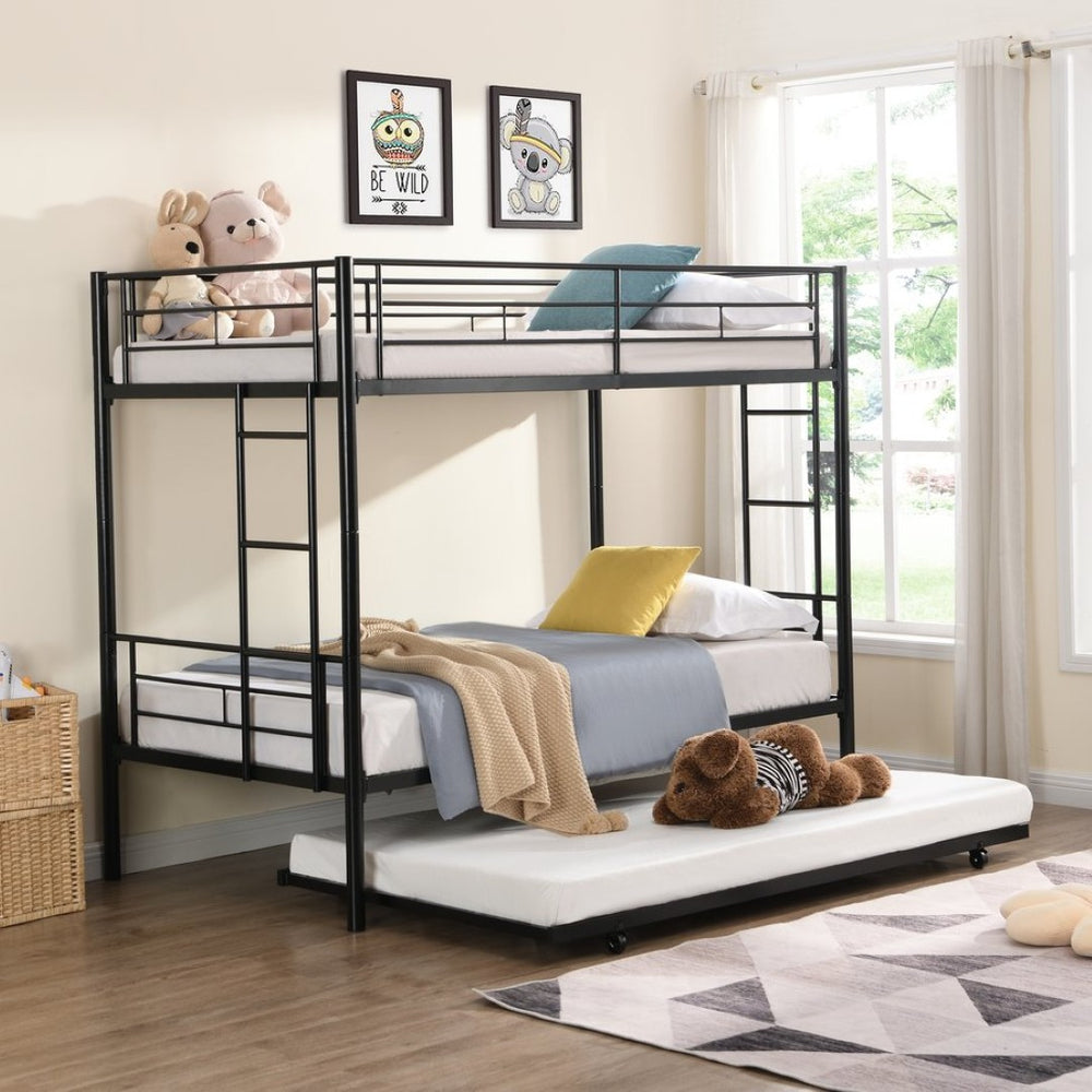 English Elm Twin Over Steel Bunk Bed with Pull Out Trundle Stair Access Kids Room W311120500