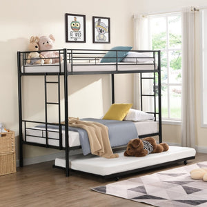 English Elm Twin Over Steel Bunk Bed with Pull Out Trundle Stair Access Kids Room W311120500