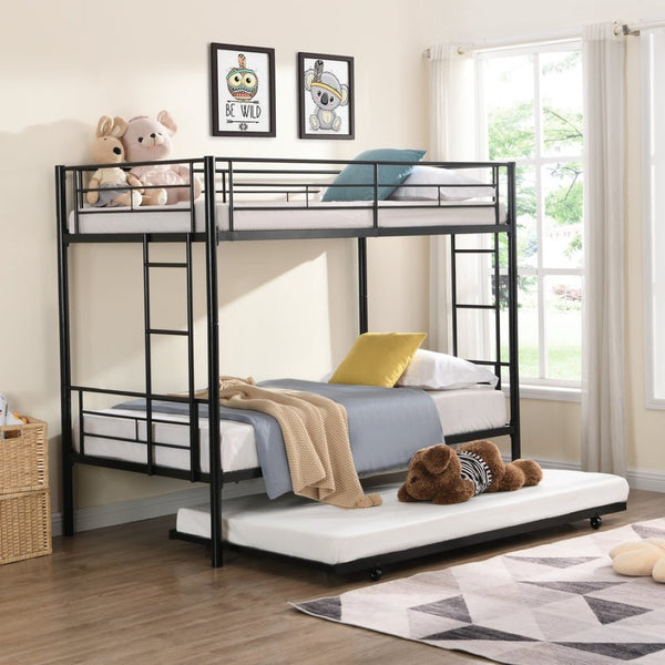 English Elm Twin Over Steel Bunk Bed with Pull Out Trundle Stair Access Kids Room W311120500