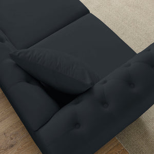 English Elm 58.8" Chesterfield Sofa Velvet 2-Seater Tufted Couch with Rolled Arms, Nailhead Trim, Solid Wood Feet Black W834S00509