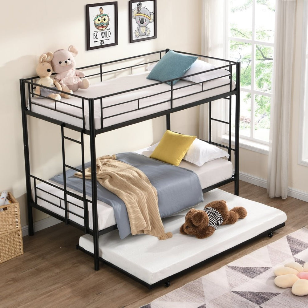 English Elm Twin Over Steel Bunk Bed with Pull Out Trundle Stair Access Kids Room W311120500