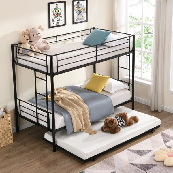 English Elm Twin Over Steel Bunk Bed with Pull Out Trundle Stair Access Kids Room W311120500
