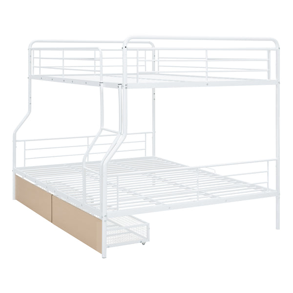 English Elm Full Full XL over Queen Metal Bunk Bed with Chrome Finish, Sturdy Iron Frame, Space-Saving Drawers and Stable Support for Kids and Teens White SF000027AAK