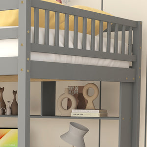 English Elm Full Size Loft Bed With Integrated Desk, Storage Staircase & Modern Grey Finish For Space-Saving W504S00109