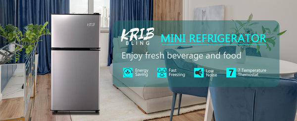 English Elm 3.5cu.ft Two Door Compact Mini Fridge with Top Freezer Tempered Glass Shelves Dorm Bar Silver W1002137470