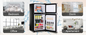 English Elm 3.5cu.ft Two Door Compact Mini Fridge with Top Freezer Tempered Glass Shelves Dorm Bar Silver W1002137470