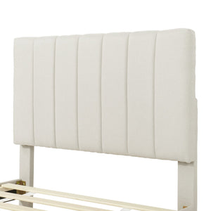 English Elm Twin Upholstered Platform Bed with Trundle & 3 Drawers, Linen Upholstery, Sturdy Wood Frame, Space-Saving Design Beige SF000049AAA