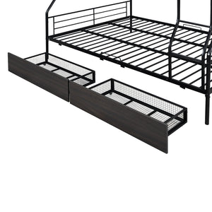 English Elm Full Full XL over Queen Metal Bunk Bed with Chrome Finish, Sturdy Iron Frame, Space-Saving Drawers and Stable Support for Kids and Teens Black SF000027AAB