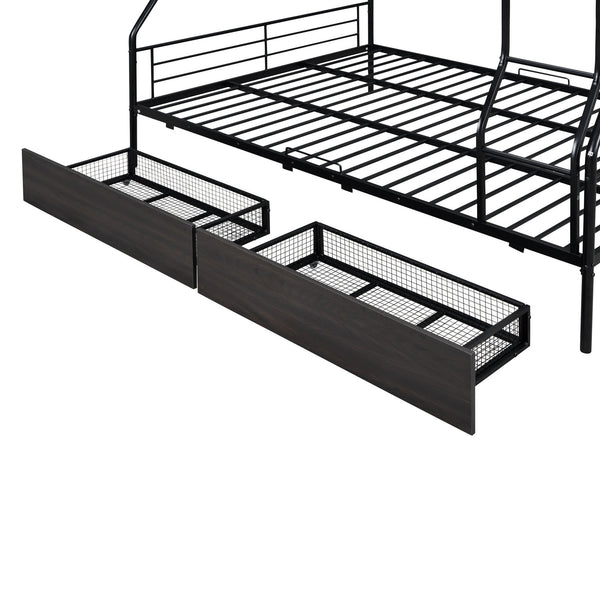 English Elm Full Full XL over Queen Metal Bunk Bed with Chrome Finish, Sturdy Iron Frame, Space-Saving Drawers and Stable Support for Kids and Teens Black SF000027AAB