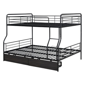 English Elm Full Full XL over Queen Metal Bunk Bed with Chrome Finish, Sturdy Iron Frame, Space-Saving Drawers and Stable Support for Kids and Teens Black SF000027AAB