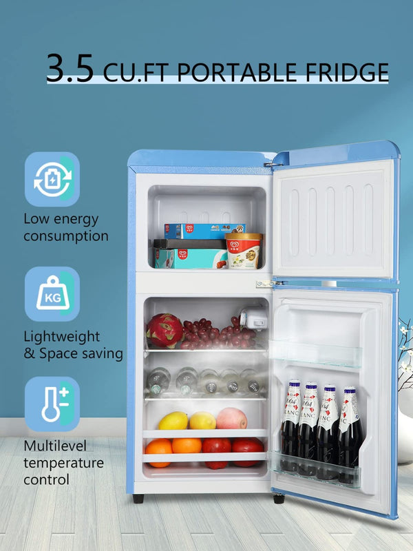English Elm 3.5cu.ft Two Door Compact Mini Fridge with Top Freezer Tempered Glass Shelves Dorm Bar W1002137474