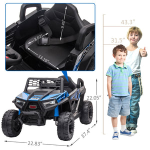 English Elm 12v Kids Electric Ride on Utv with Led Lights Horn Safety Belt and Forward Reverse Black+Blue W2181137739