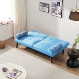 Christopher Knight Home® - Noble House - Convertible Sofa Bed Futon With Solid Wood Legs Linen Fabric Blue